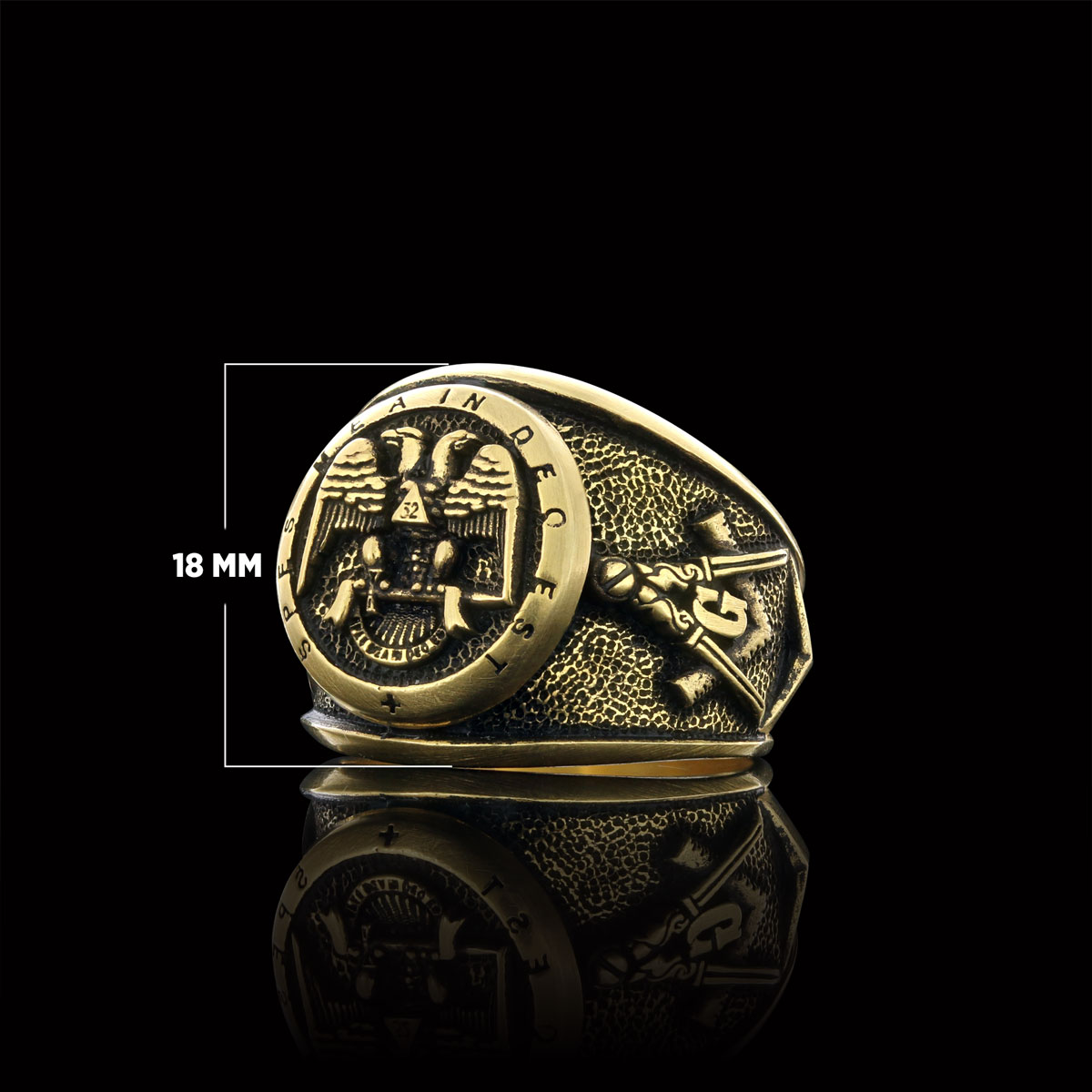 32nd Degree Masonic Ring, Two-Headed Eagle Ring, Engraved Freemason Ring, Masonic Symbol Signet Ring