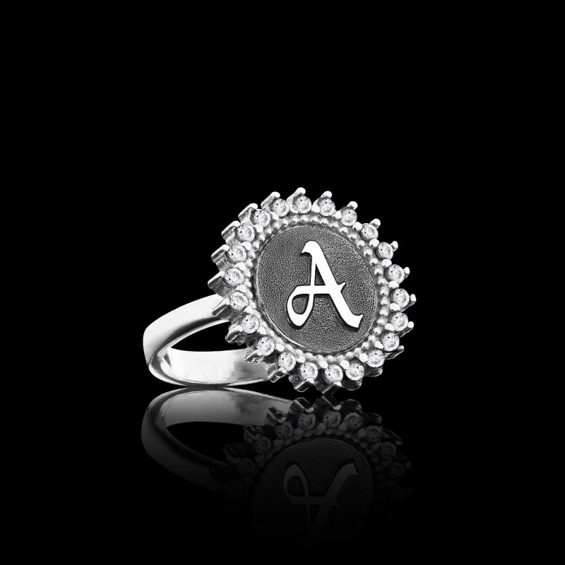 925 Sterling Monogram Letter A Women Ring