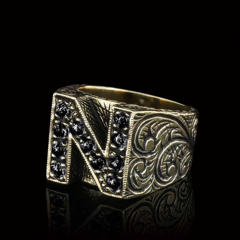925 Sterling Silver Celtic Letter N Bold Alphabet Ring