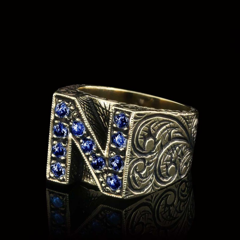 925 Sterling Silver Celtic Letter N Bold Alphabet Ring