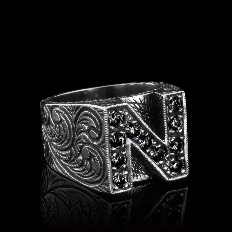 925 Sterling Silver Celtic Letter N Bold Alphabet Ring