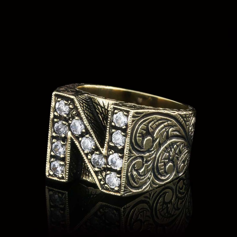 925 Sterling Silver Celtic Letter N Bold Alphabet Ring