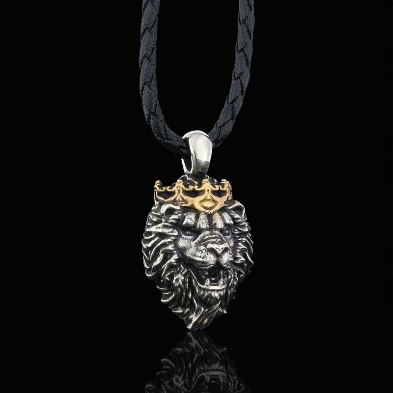 925 Sterling Silver Crown Lion Necklace