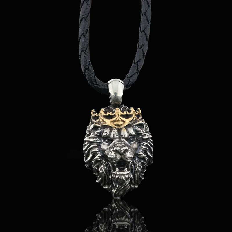 925 Sterling Silver Crown Lion Necklace