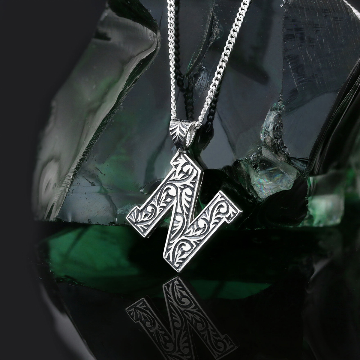 925 Sterling Silver Custom Design Monogram Letter N Necklace