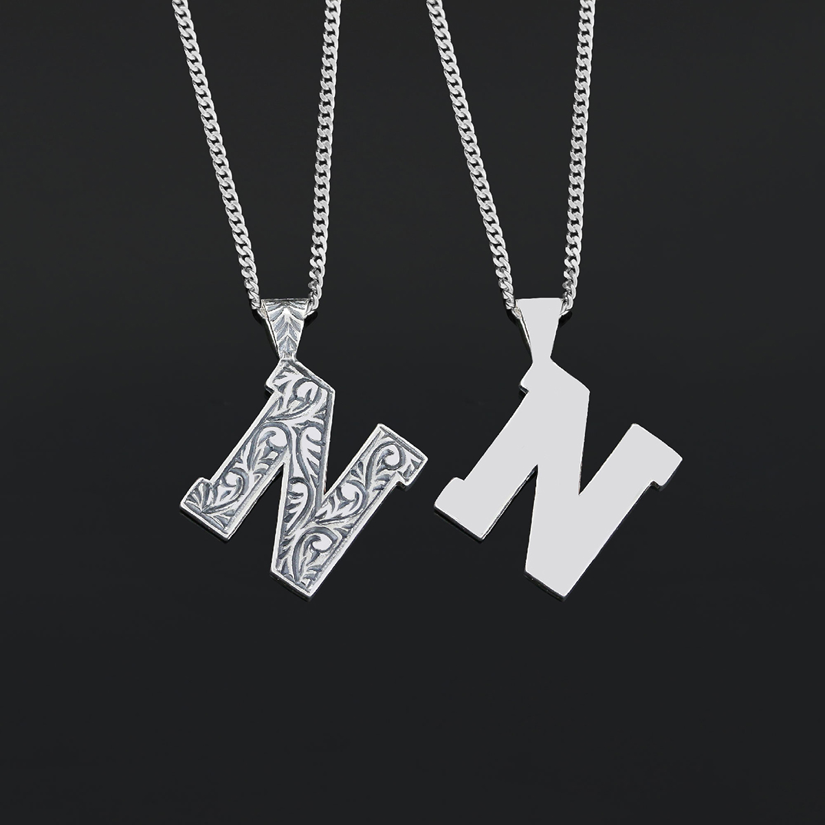 925 Sterling Silver Custom Design Monogram Letter N Necklace