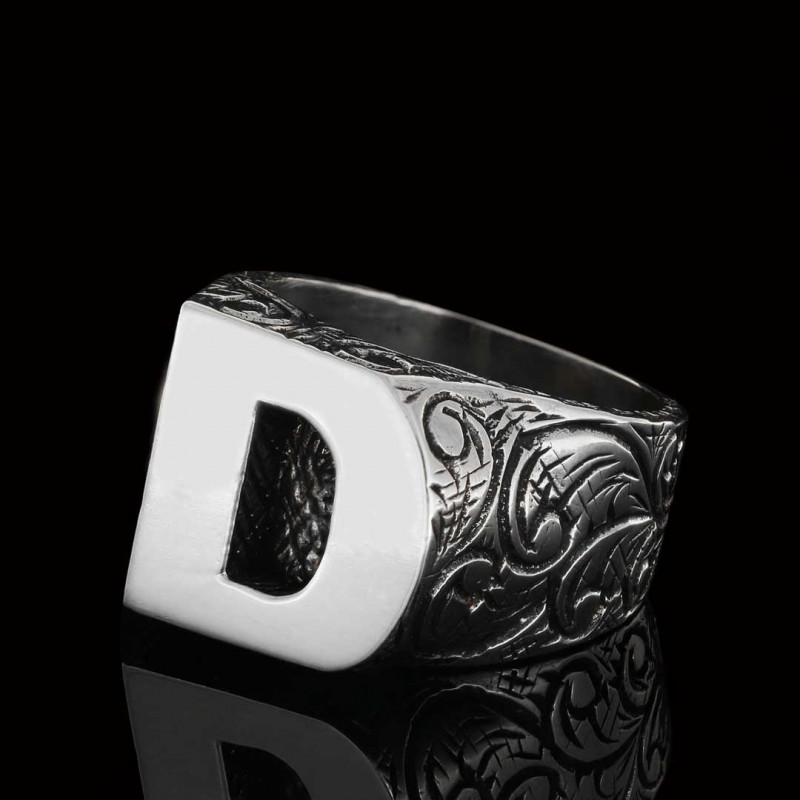 925 Sterling Silver D Letter Ring