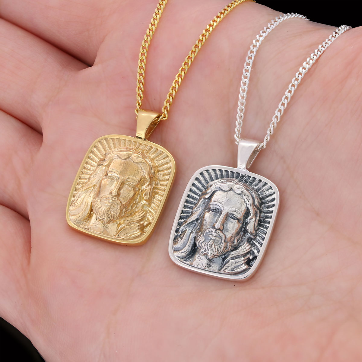 925 Sterling Silver Jesus Necklace, Christian Pendant, Gold Plated Jesus Jewelry, Religious Accessory 925 Sterling Silver Jesus Necklace, Christian Pendant, Gold Plated Jesus Jewelry, Religious Accessory