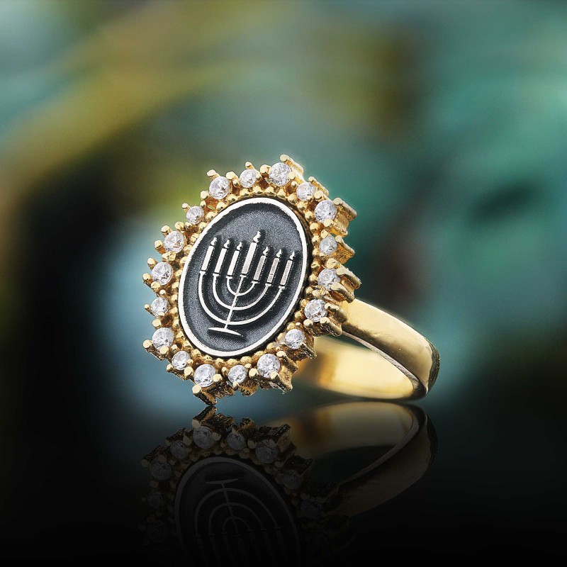 925 Sterling Silver Jewish Menorah Isolated Symbol Women Ring