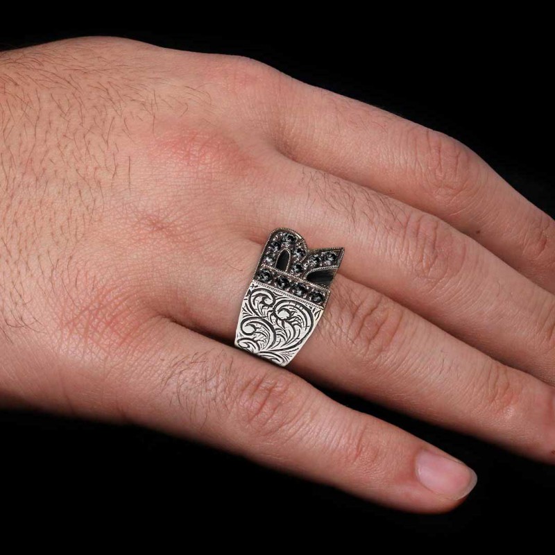 925 Sterling Silver Letter R Bold Alphabet Celtic Ring