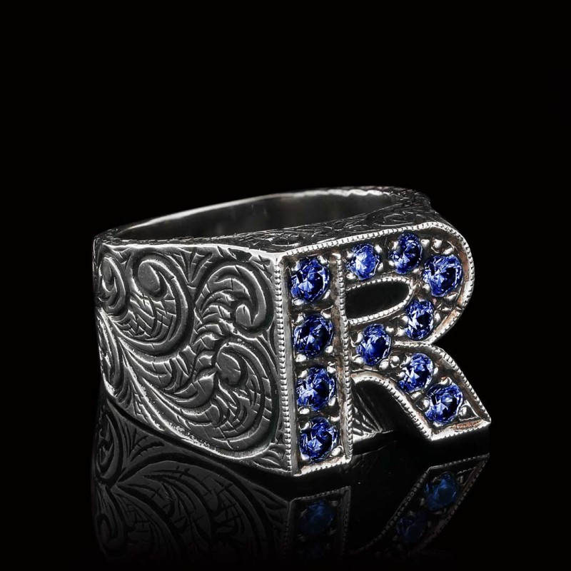 925 Sterling Silver Letter R Bold Alphabet Celtic Ring