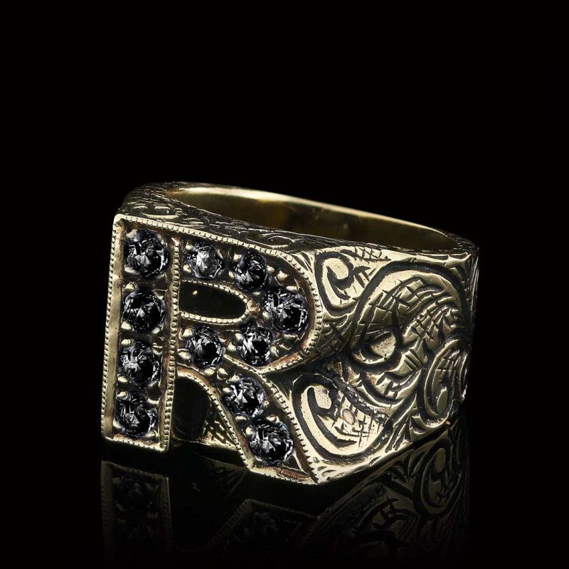 925 Sterling Silver Letter R Bold Alphabet Celtic Ring