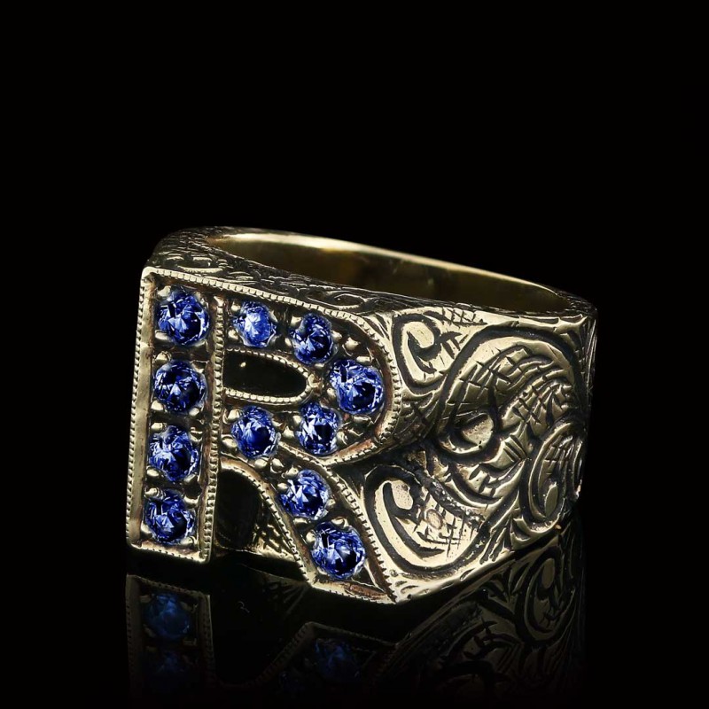 925 Sterling Silver Letter R Bold Alphabet Celtic Ring