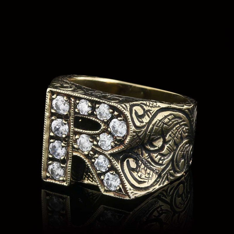 925 Sterling Silver Letter R Bold Alphabet Celtic Ring