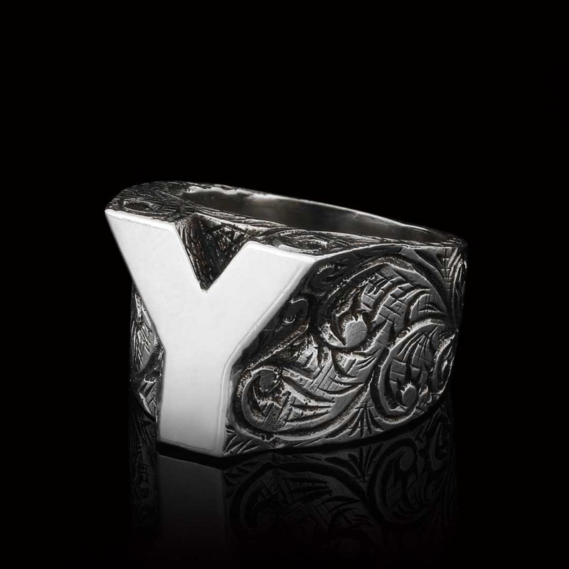 925 Sterling Silver Letter Y Alphabet Ring