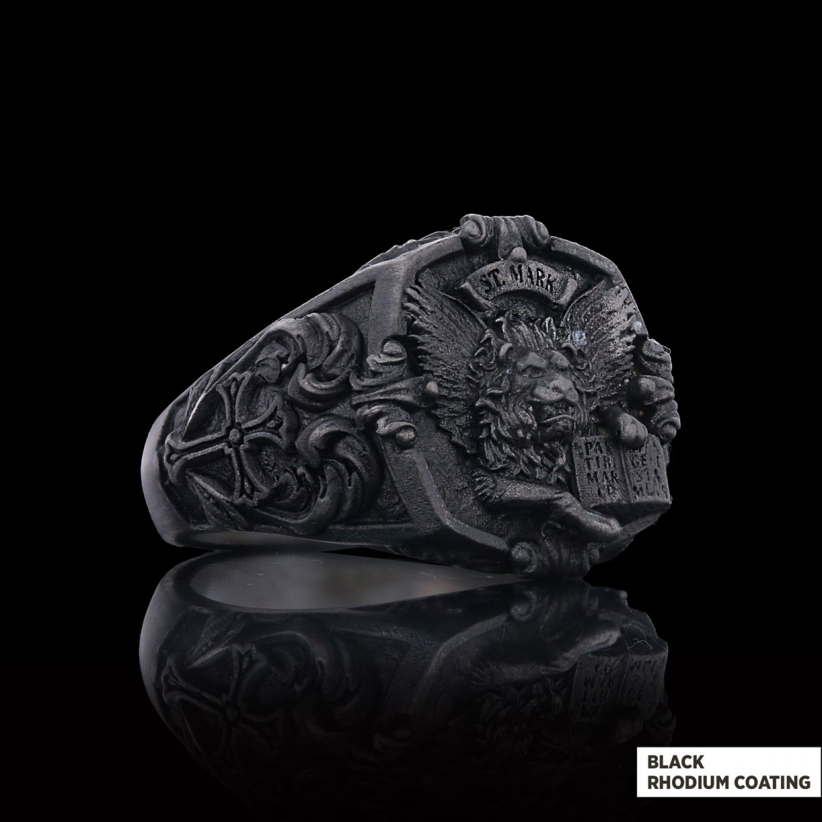 925 Sterling Silver St. Mark Lion Ring, Evangelist Lion Cross Ring, Men's Silver Signet Ring, Christian Men's Ring, Religious Gift for Men