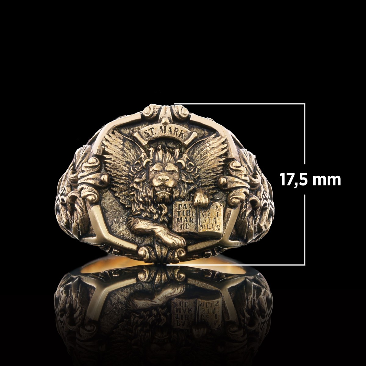 925 Sterling Silver St. Mark Lion Ring, Evangelist Lion Cross Ring, Men's Silver Signet Ring, Christian Men's Ring, Religious Gift for Men
