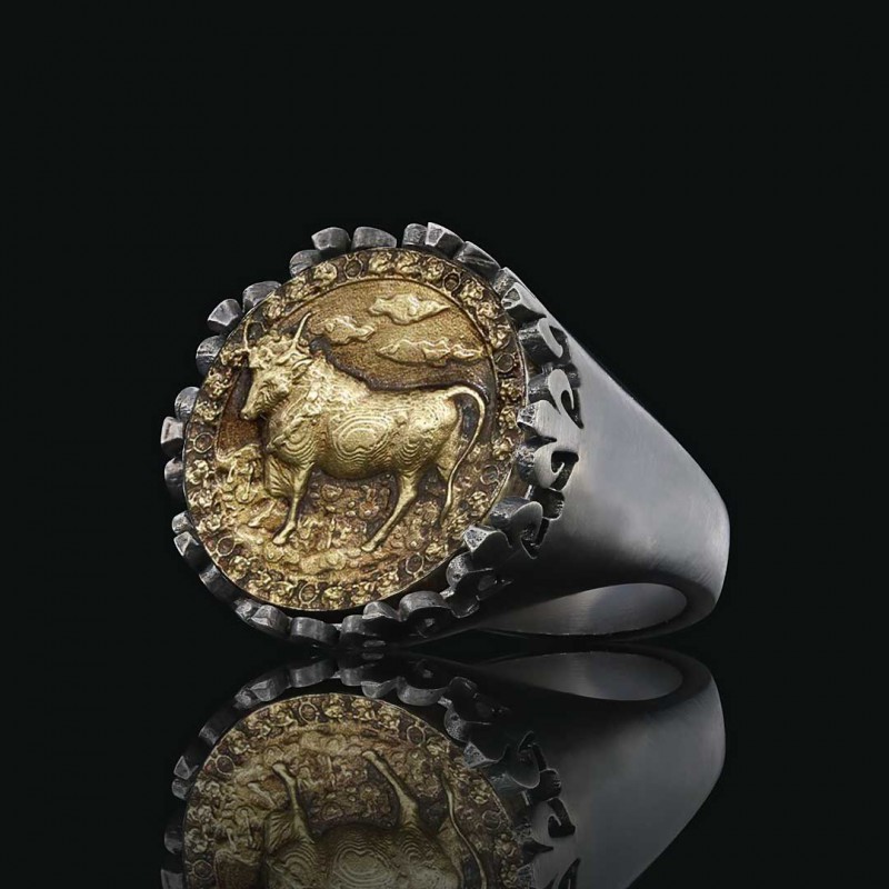 925 Sterling Silver Taurus Sign Ring