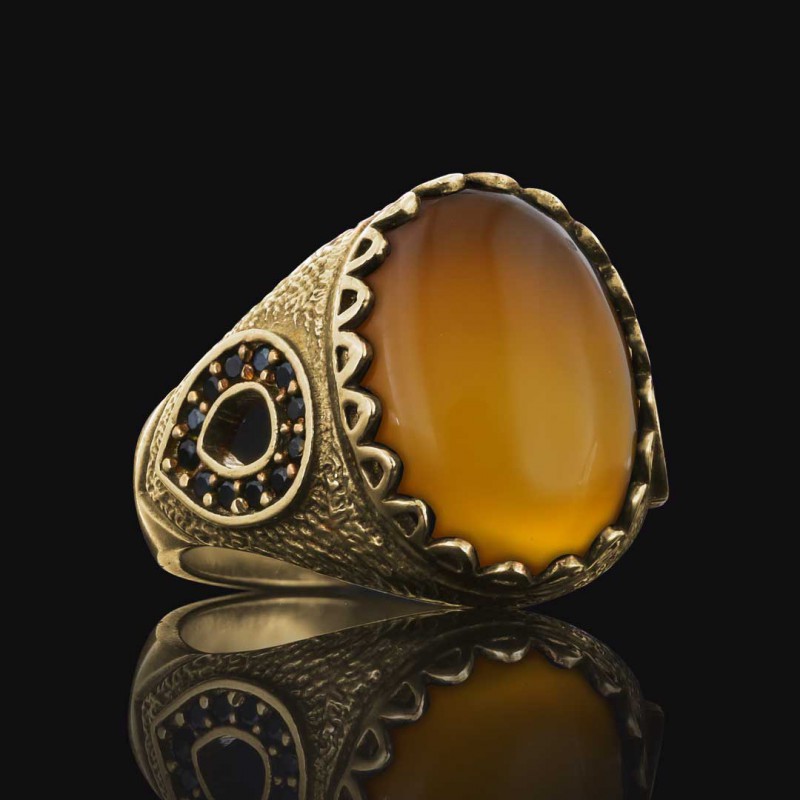 Amber Stone Silver Ring 925 Sterling