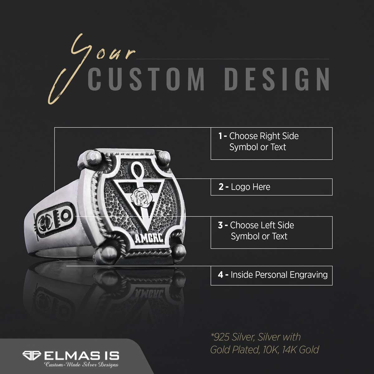 Amorc Jewelry, Spiritual Emblem of the AMORC Ring, Special Design Rose Crucis Silver Ring