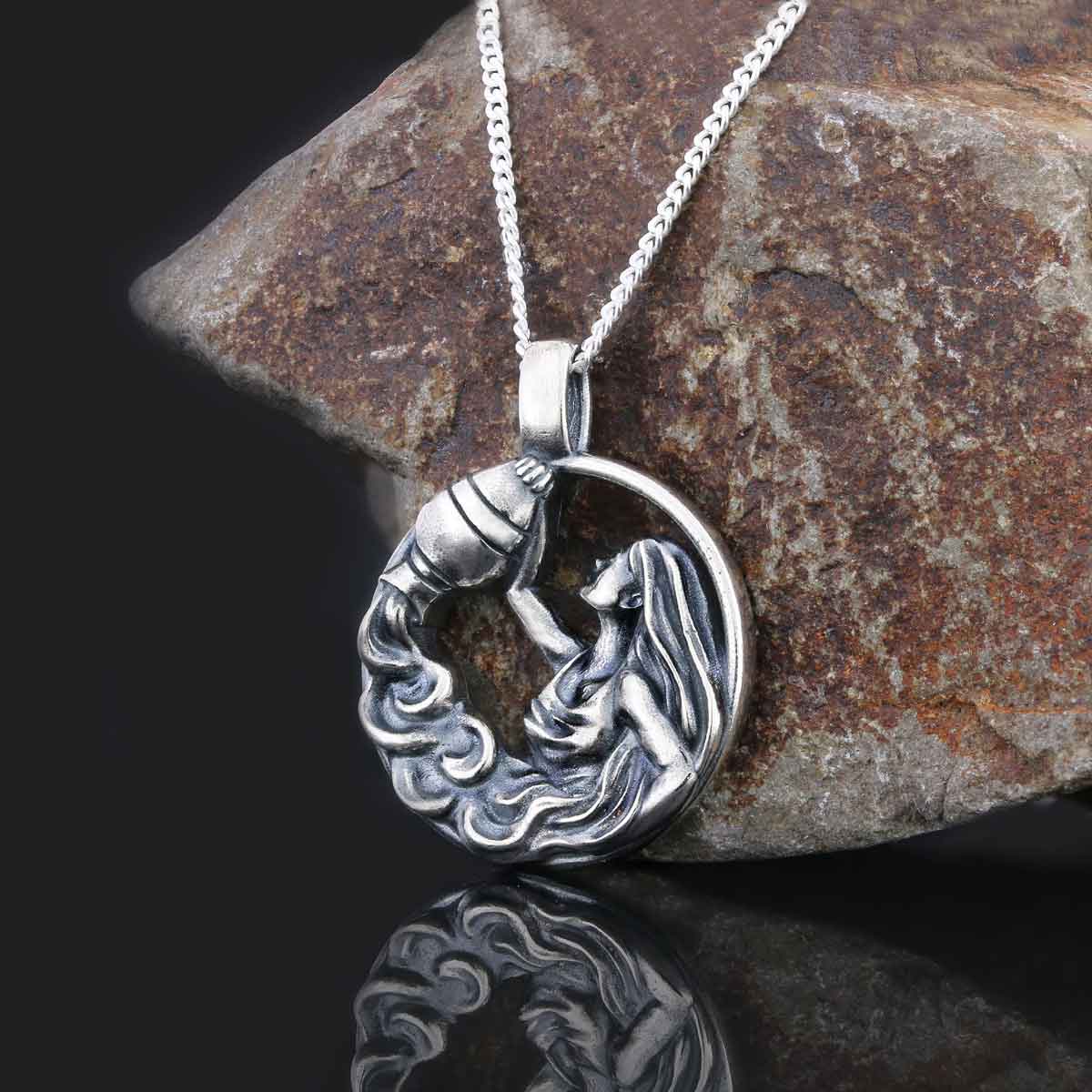 Aquarius Handmade Pendant, Sterling Silver Aquarius Necklace, Aquarius Jewelry, Horoscope Aquarius Necklace