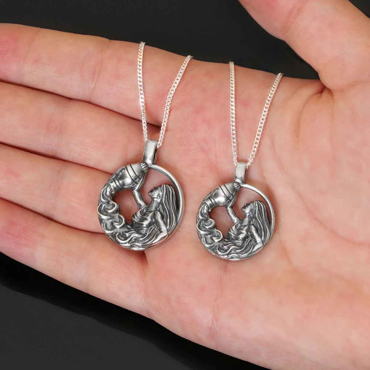 Aquarius Handmade Pendant, Sterling Silver Aquarius Necklace, Aquarius Jewelry, Horoscope Aquarius Necklace