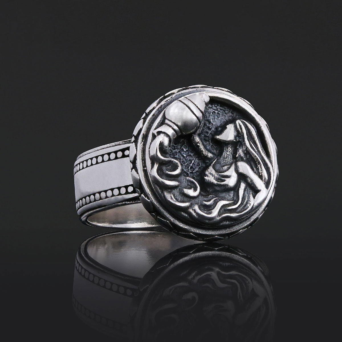 Aquarius Zodiac Silver Ring
