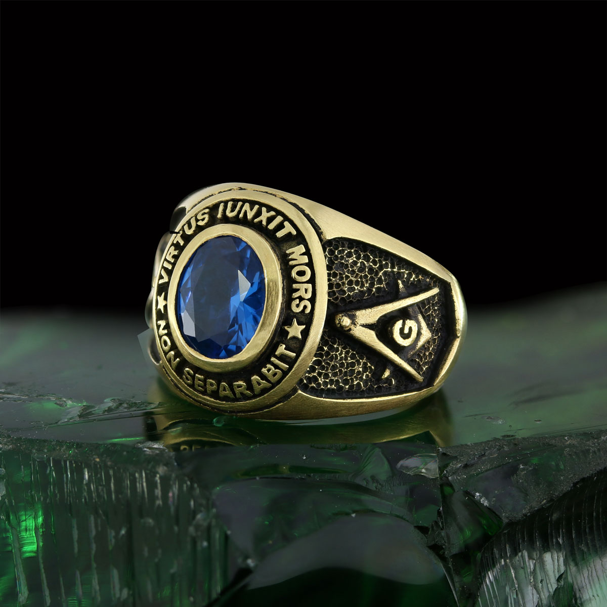Blue Stone Masonic Round Ring, Mystic Guardian Mason Ring, Phantom Mason Ring