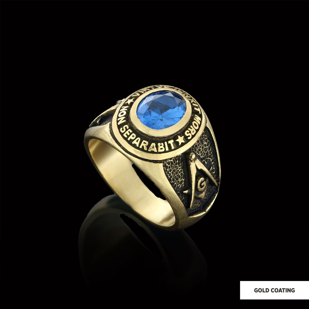 Blue Stone Masonic Round Ring, Mystic Guardian Mason Ring, Phantom Mason Ring