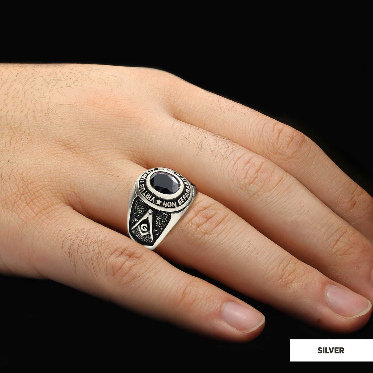 Blue Stone Masonic Round Ring, Mystic Guardian Mason Ring, Phantom Mason Ring