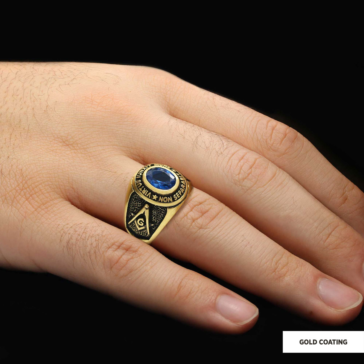 Blue Stone Masonic Round Ring, Mystic Guardian Mason Ring, Phantom Mason Ring