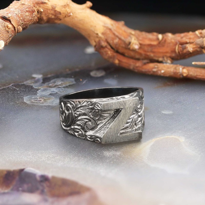 Bold Letter Z Monogram 925 Sterling Silver Women Ring