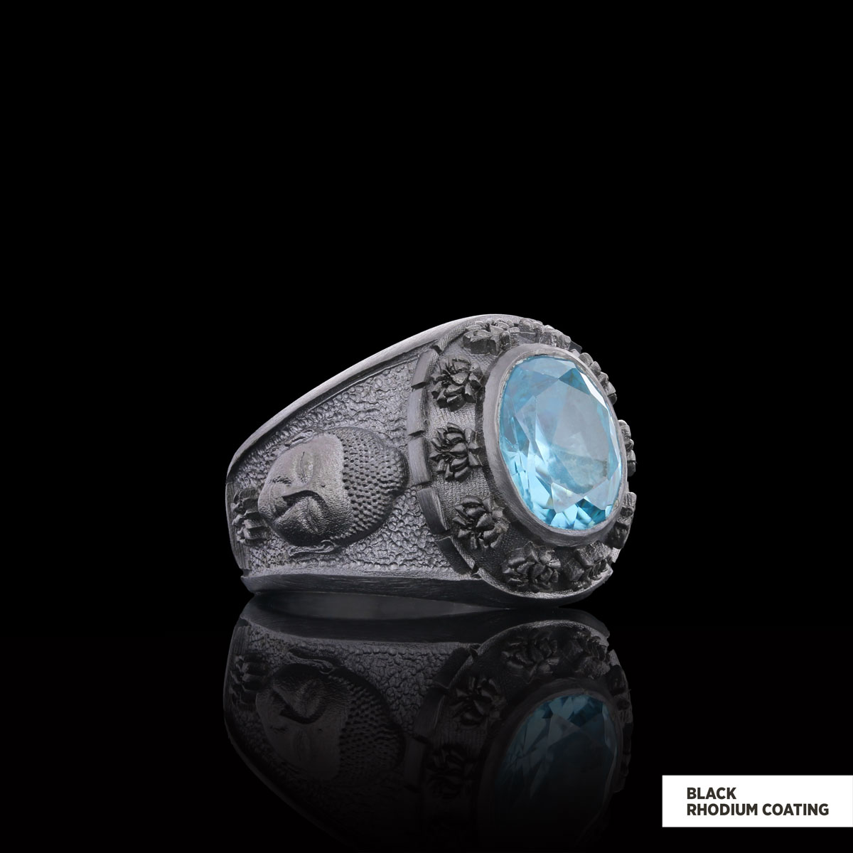 Buddhist Silver Ring with Stone, Buddha Ring, Lotus Flower Ring, Buddhist Jewelry, Religious Gifts