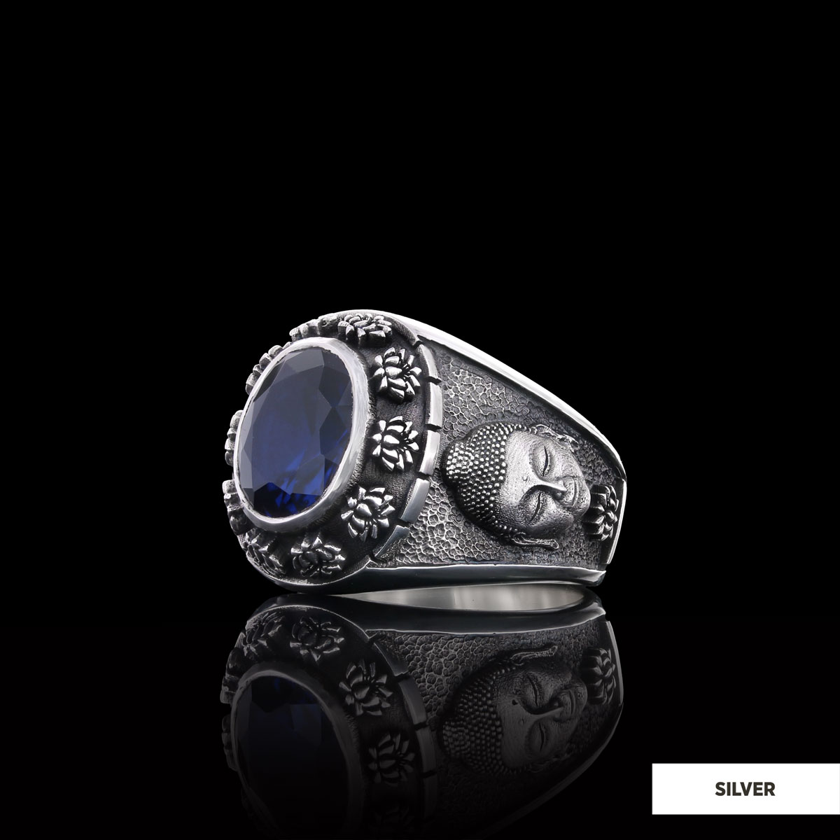 Buddhist Silver Ring with Stone, Buddha Ring, Lotus Flower Ring, Buddhist Jewelry, Religious Gifts