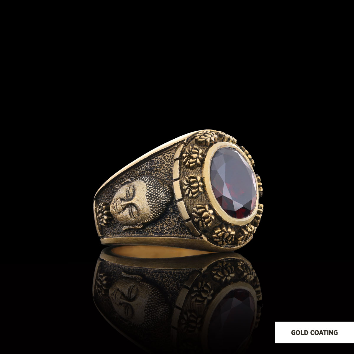 Buddhist Silver Ring with Stone, Buddha Ring, Lotus Flower Ring, Buddhist Jewelry, Religious Gifts