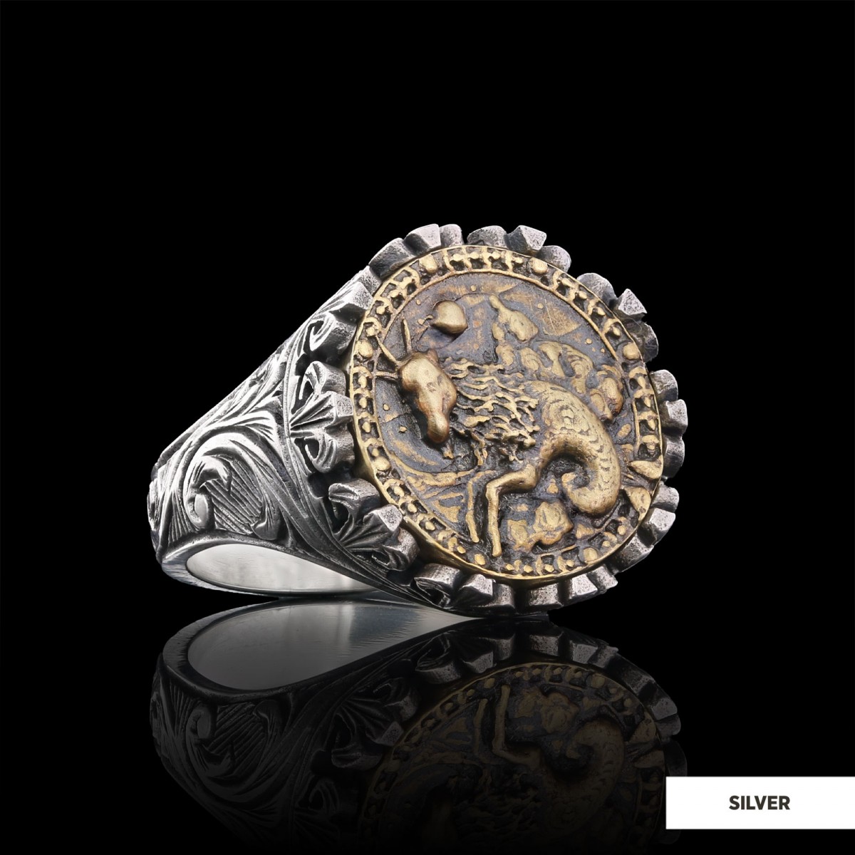 Capricorn Sign Ring, 925 Sterling Silver Capricorn Sign Ring