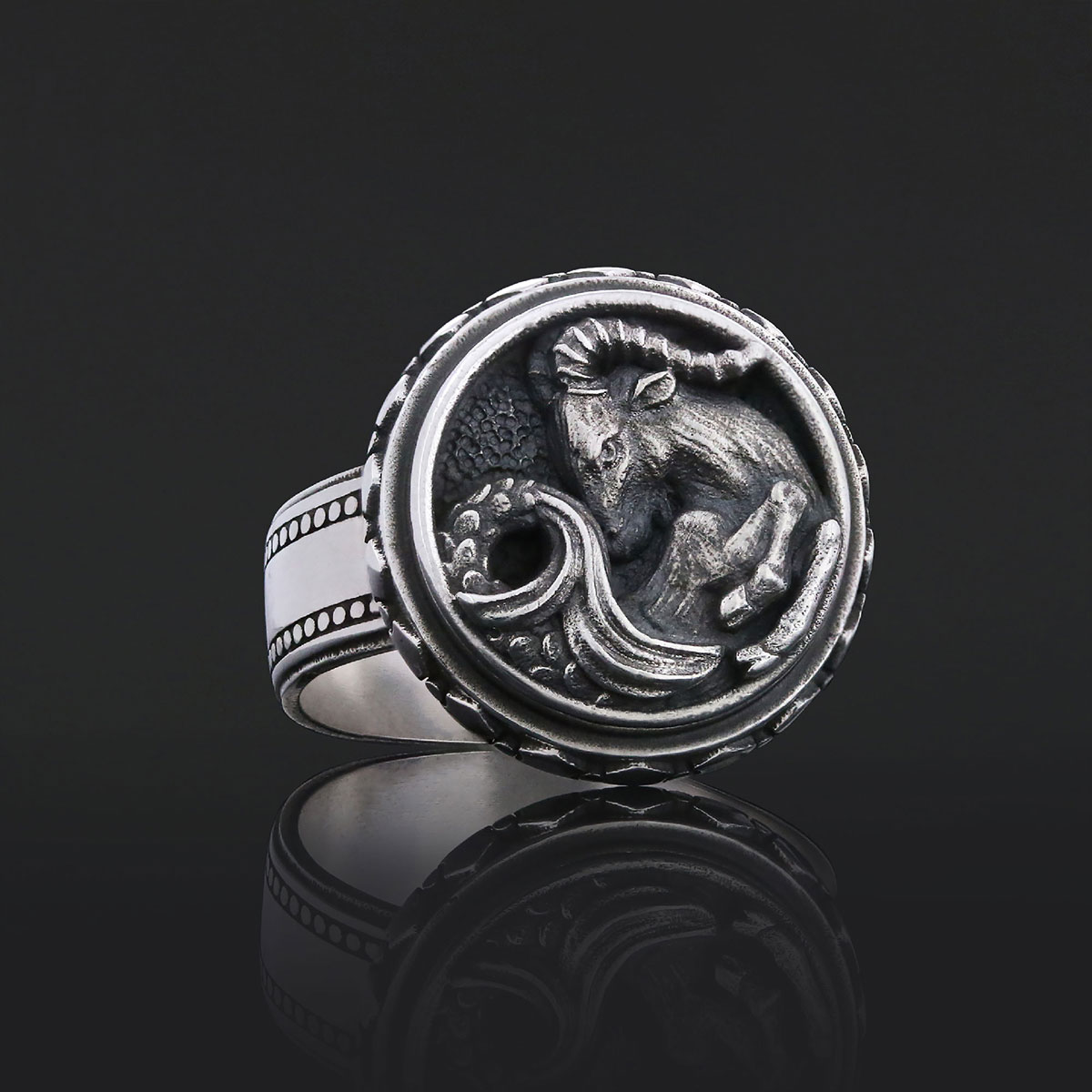 Capricorn Zodiac Silver Ring