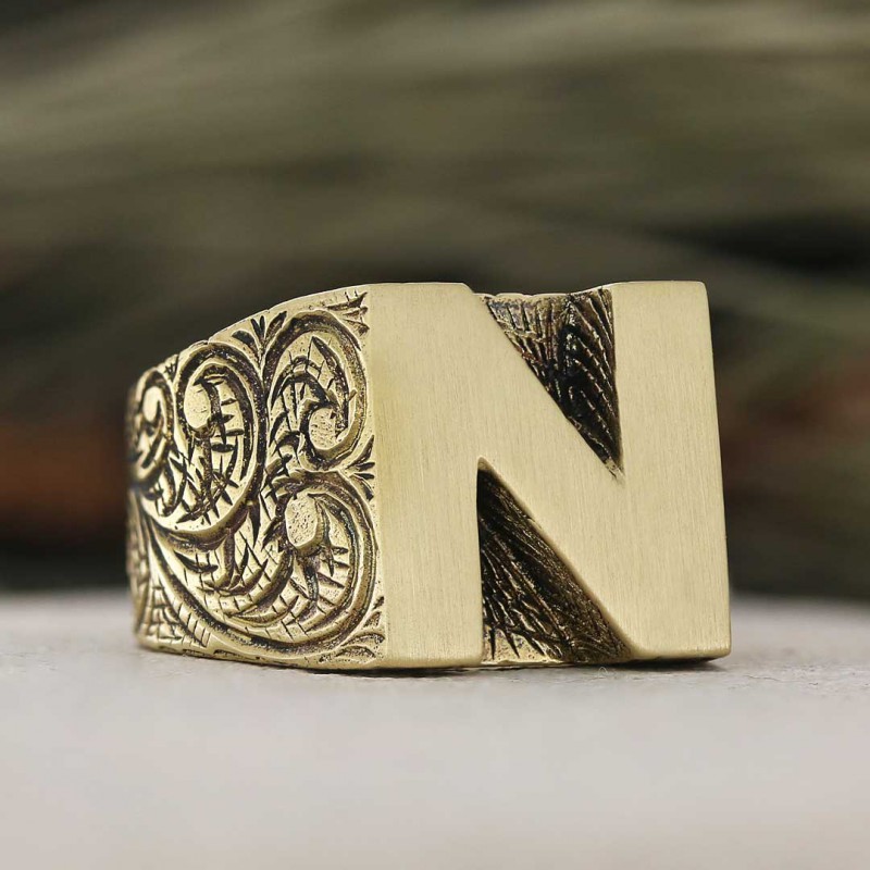 N Initial Gold Letter Ring – www.pipabella.com