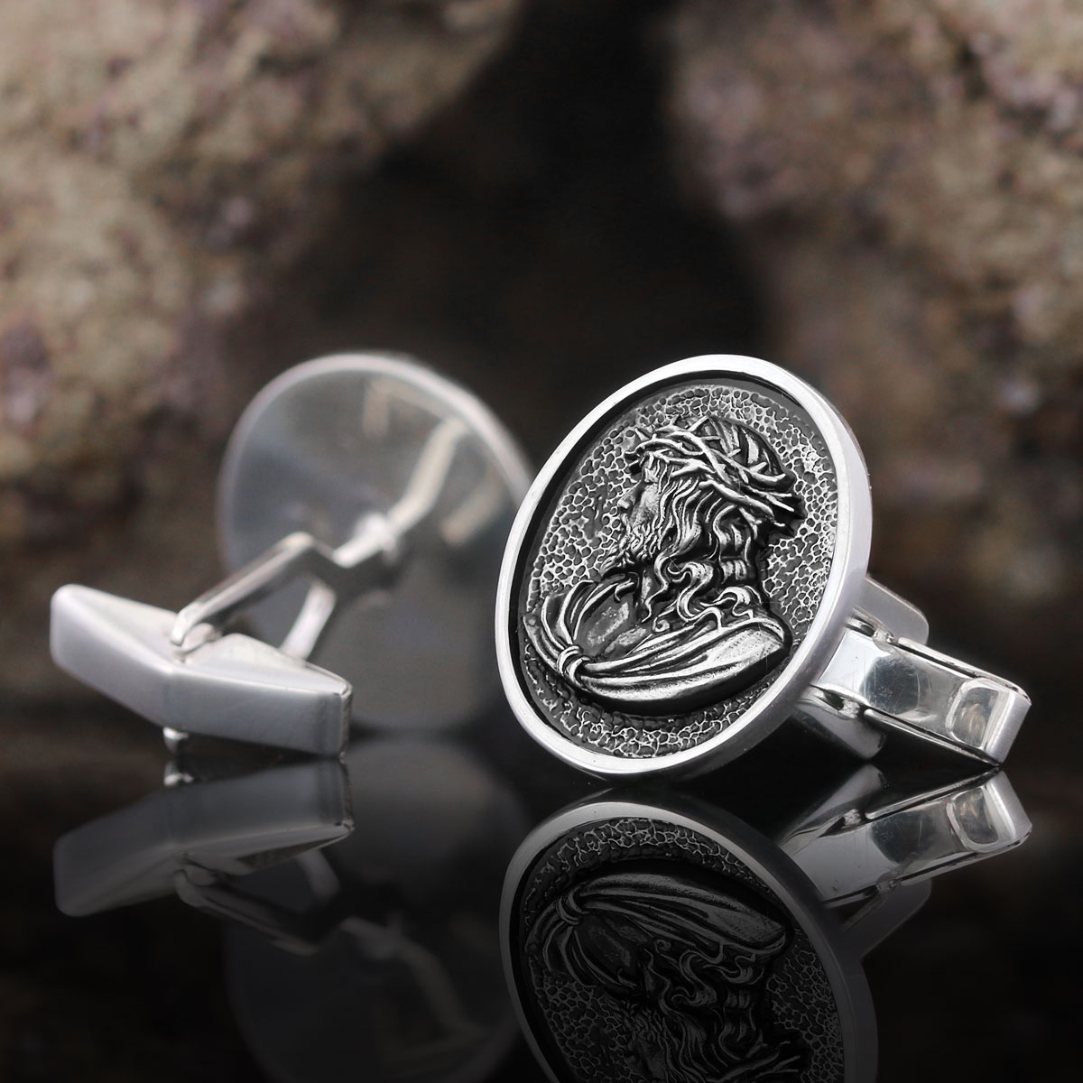 Christ Cufflinks, Jesus Cufflinks, Silver Religious Accessory, Gold Plated Jesus Jewelry, Handmade Christian Cufflinks, Religious CufflinksGift