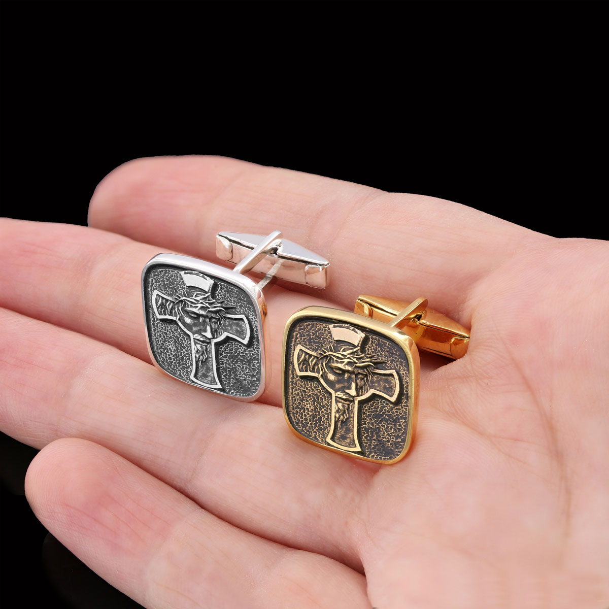 Christ Jesus Silver Cufflinks, Christian Cufflinks, Christ Jesus Cross Cufflinks, Gold Plated Cross Cufflinks, Christian Accessory, Jesus Cross Cufflinks, Jesus Men's Gift