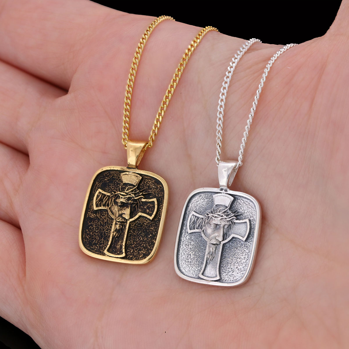 Christ Jesus Silver Necklace, Christian Necklace, Christ Jesus Cross Necklace, Gold Plated Cross Necklace Christian Accessory, Jesus Cross Necklace, Jesus Men's Gift