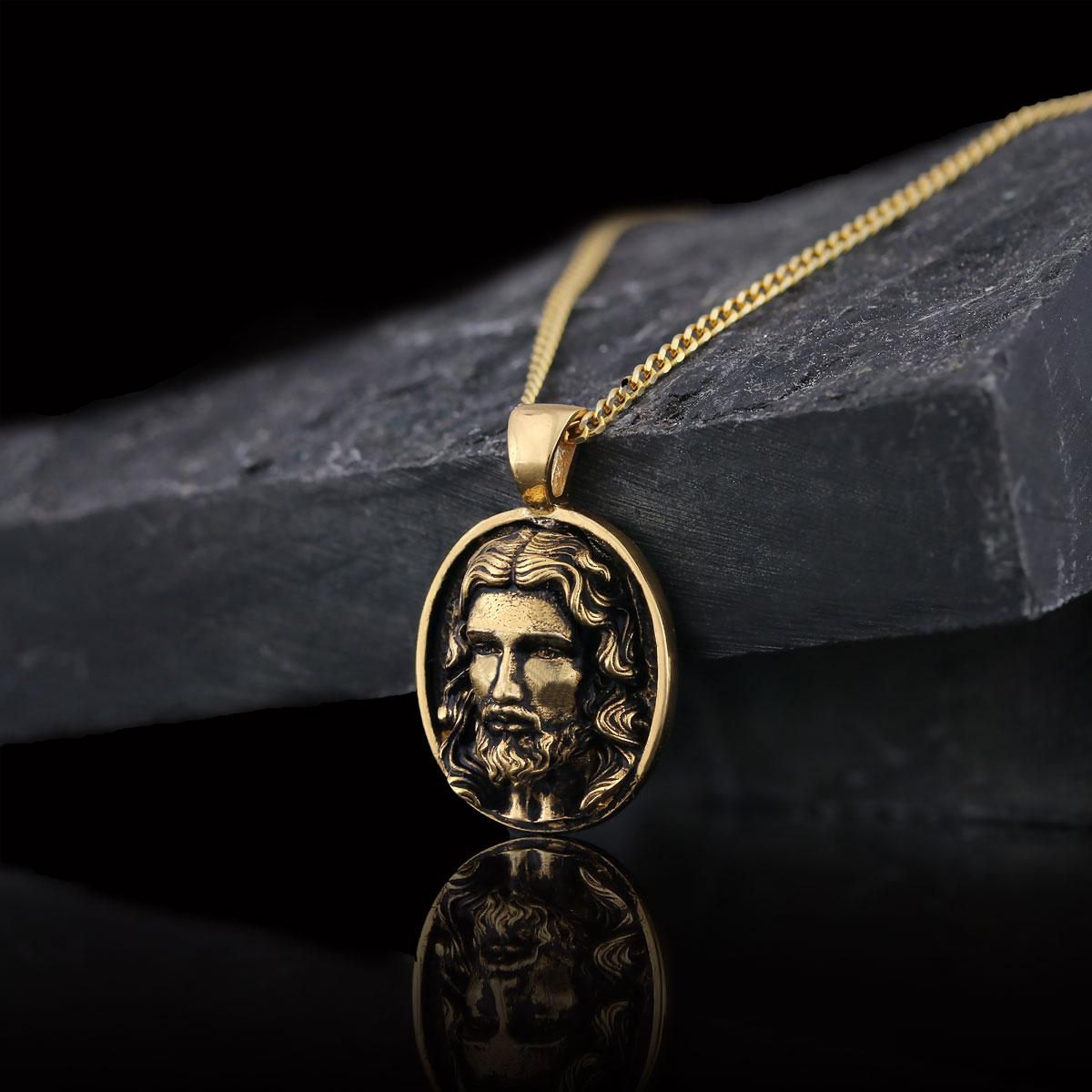 Christ Pendant, Christian Necklace, Jesus Necklace, Religious Gift for Men, Round Silver Religious Necklace, Gold Plated Jesus Jewelry