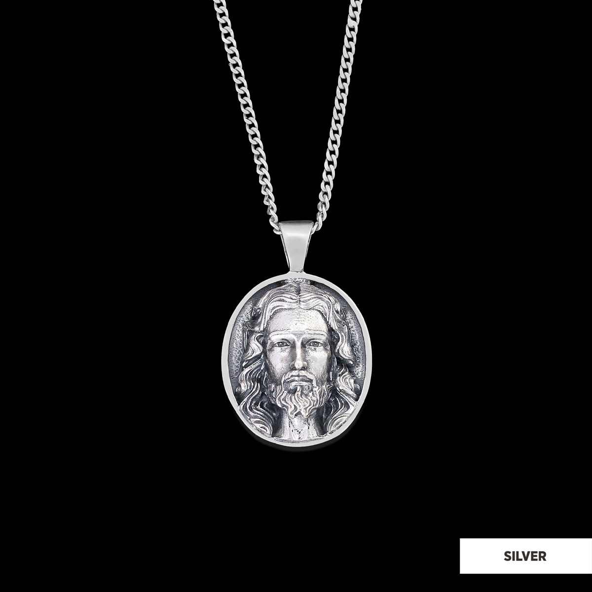 Christ Pendant, Christian Necklace, Jesus Necklace, Religious Gift for Men, Round Silver Religious Necklace, Gold Plated Jesus Jewelry