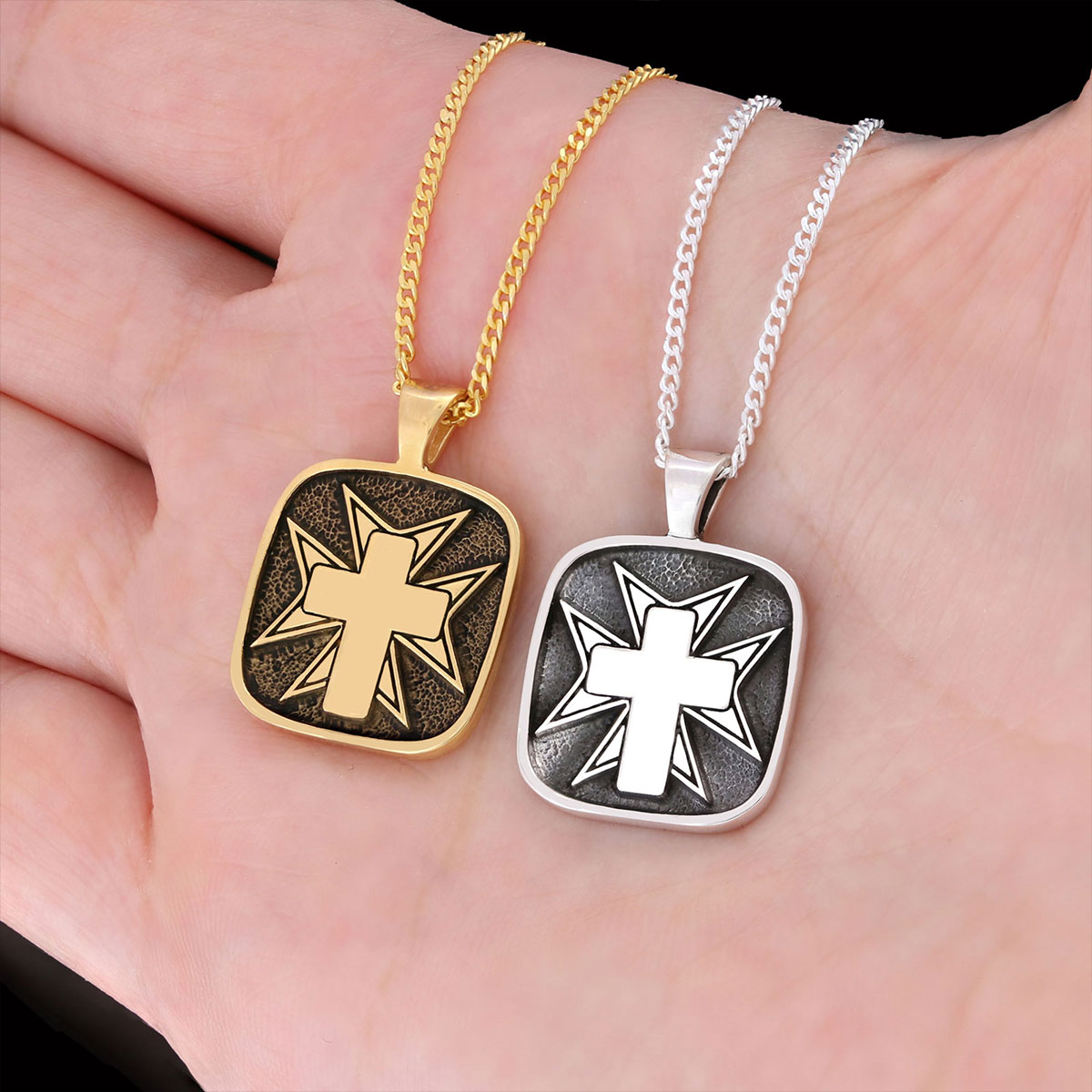 Christian Cross 925 Sterling Silver Necklace, Silver Square Cross Pendant, Gold Plated Silver Christian Cross Necklace