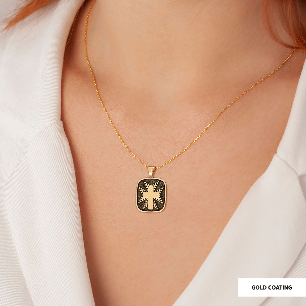 Christian Cross 925 Sterling Silver Necklace, Silver Square Cross Pendant, Gold Plated Silver Christian Cross Necklace Christian Cross 925 Sterling Silver Necklace, Silver Square Cross Pendant, Gold Plated Silver Christian Cross Necklace