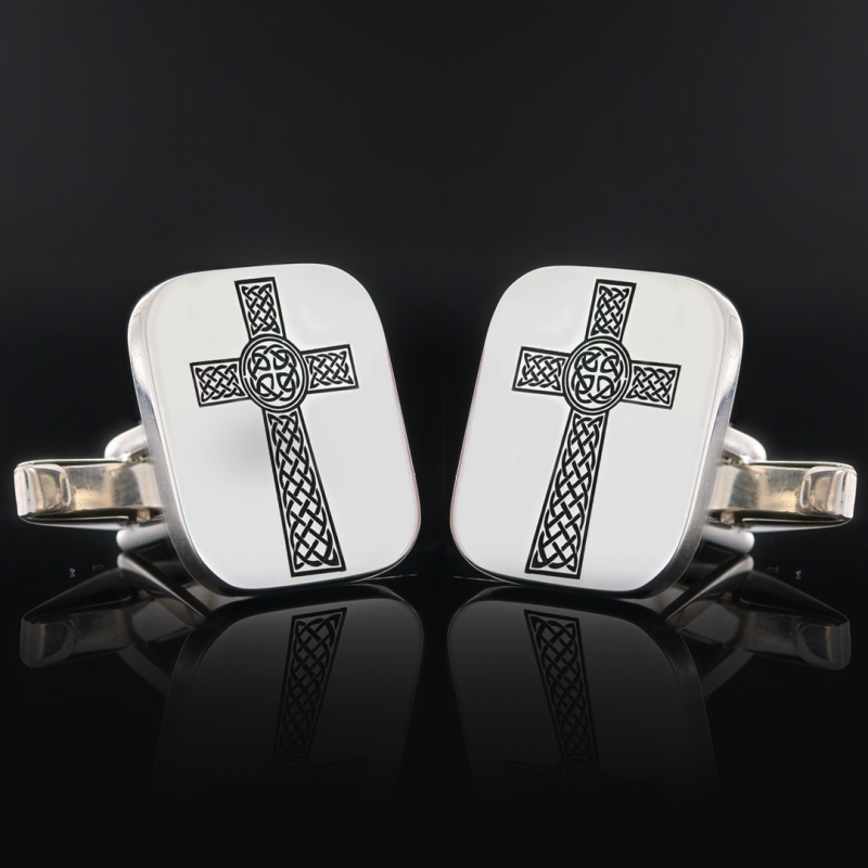 Square Sterling Silver Christian Cross Cufflink