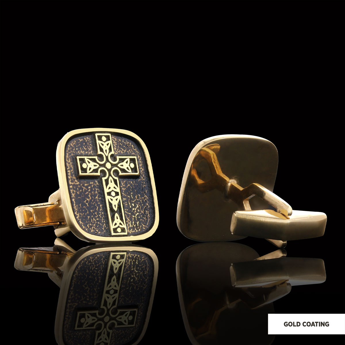 Christian Cross Cufflinks, Gold Plated Silver Cross Cufflinks, Square Motif Cross Silver Cufflinks