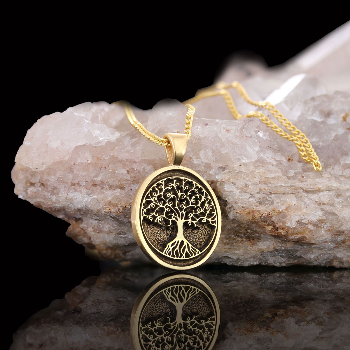 Christian Tree of Life Gold Plated Silver Necklace, Silver Oval Tree of Life Necklace, Silver Christian Pendants