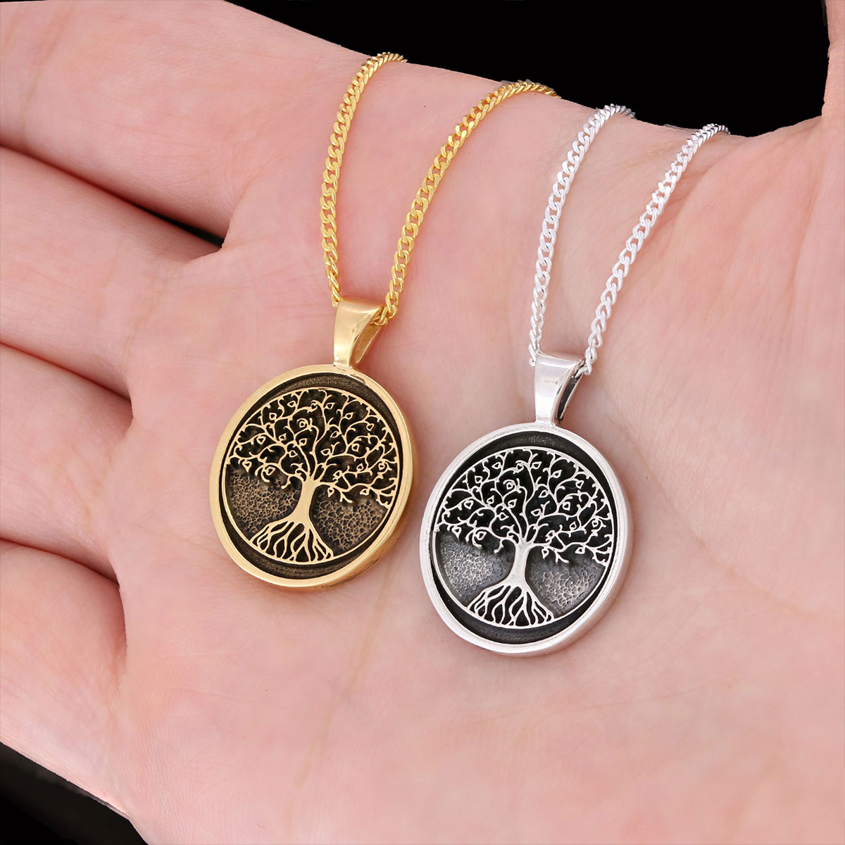 Christian Tree of Life Gold Plated Silver Necklace, Silver Oval Tree of Life Necklace, Silver Christian Pendants