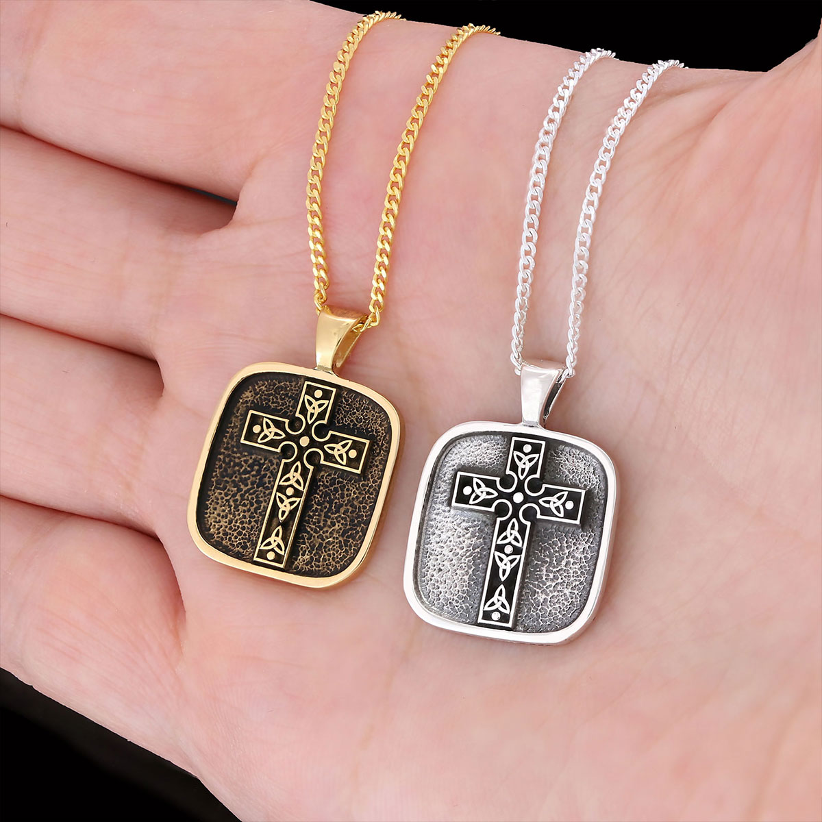 Christian Cross Pendants, Gold Plated Silver Cross Necklace, Square Motif Cross Silver Necklace Christian Cross Pendants, Gold Plated Silver Cross Necklace, Square Motif Cross Silver Necklace